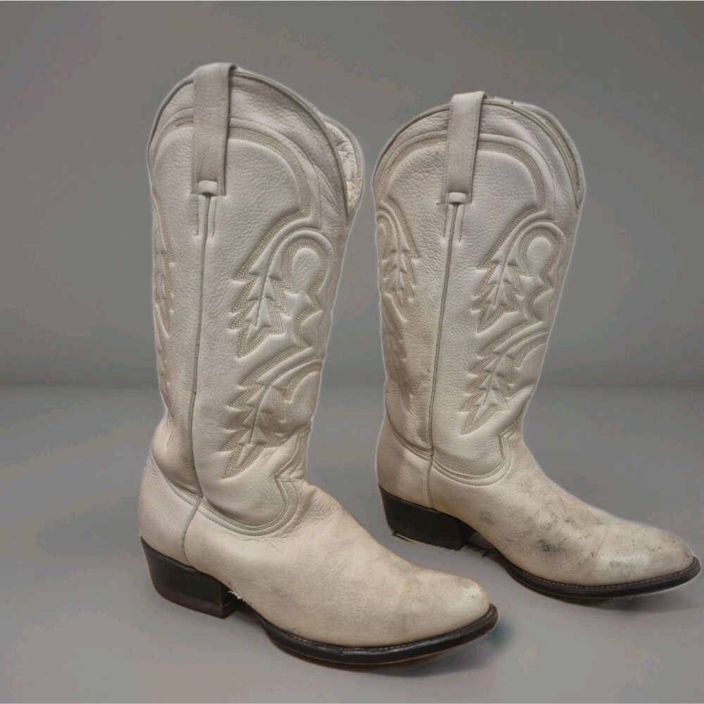 Vintage Cuadra Men's Size 8  Boots White Leather  Cowboy Western Mexico